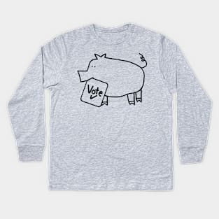 Cute Pig says Vote Outline Kids Long Sleeve T-Shirt